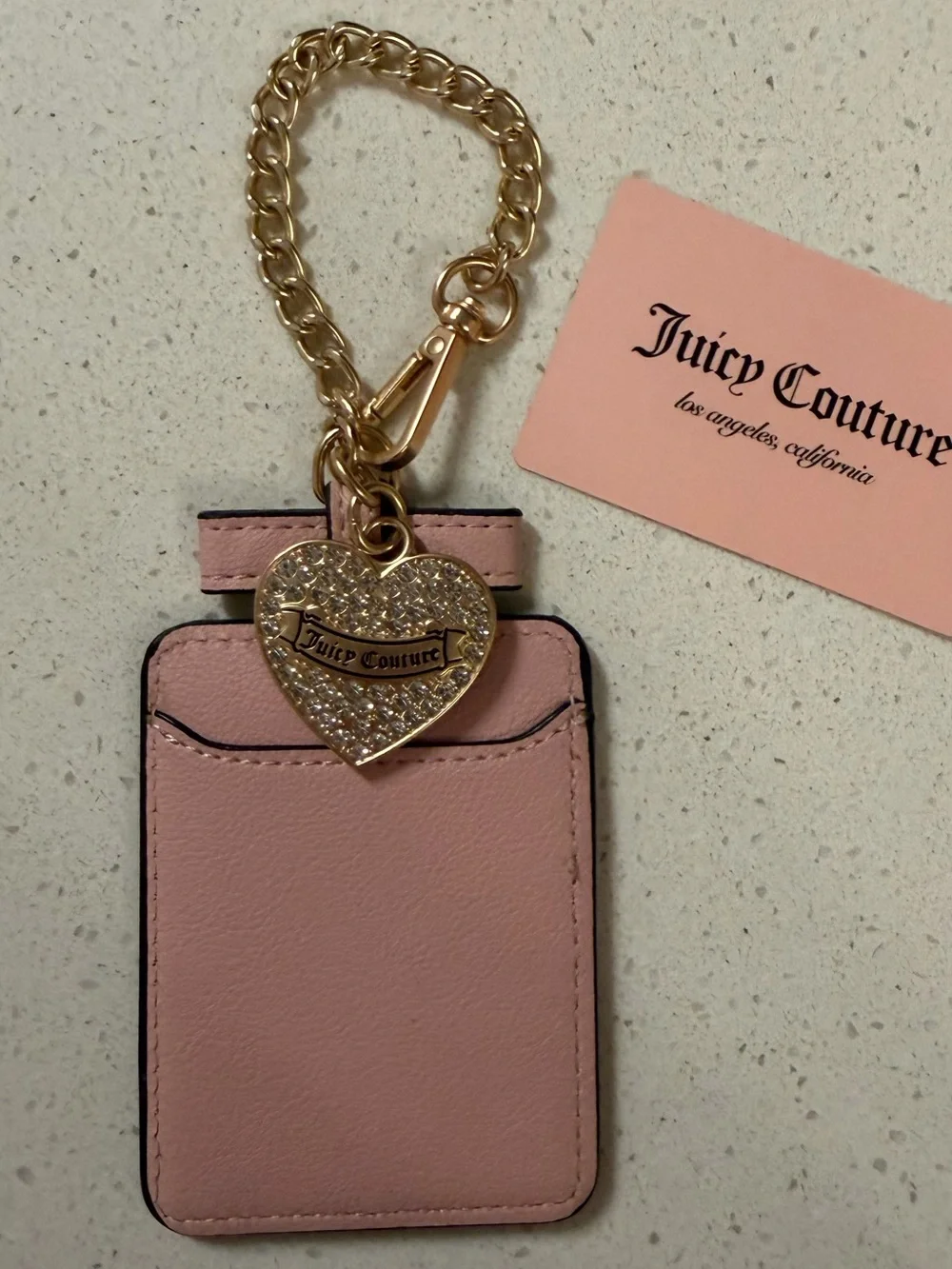 👑 NWT Juicy Couture Blush Pink Card Holder Keychain/ Purse Charm with Gold Crown